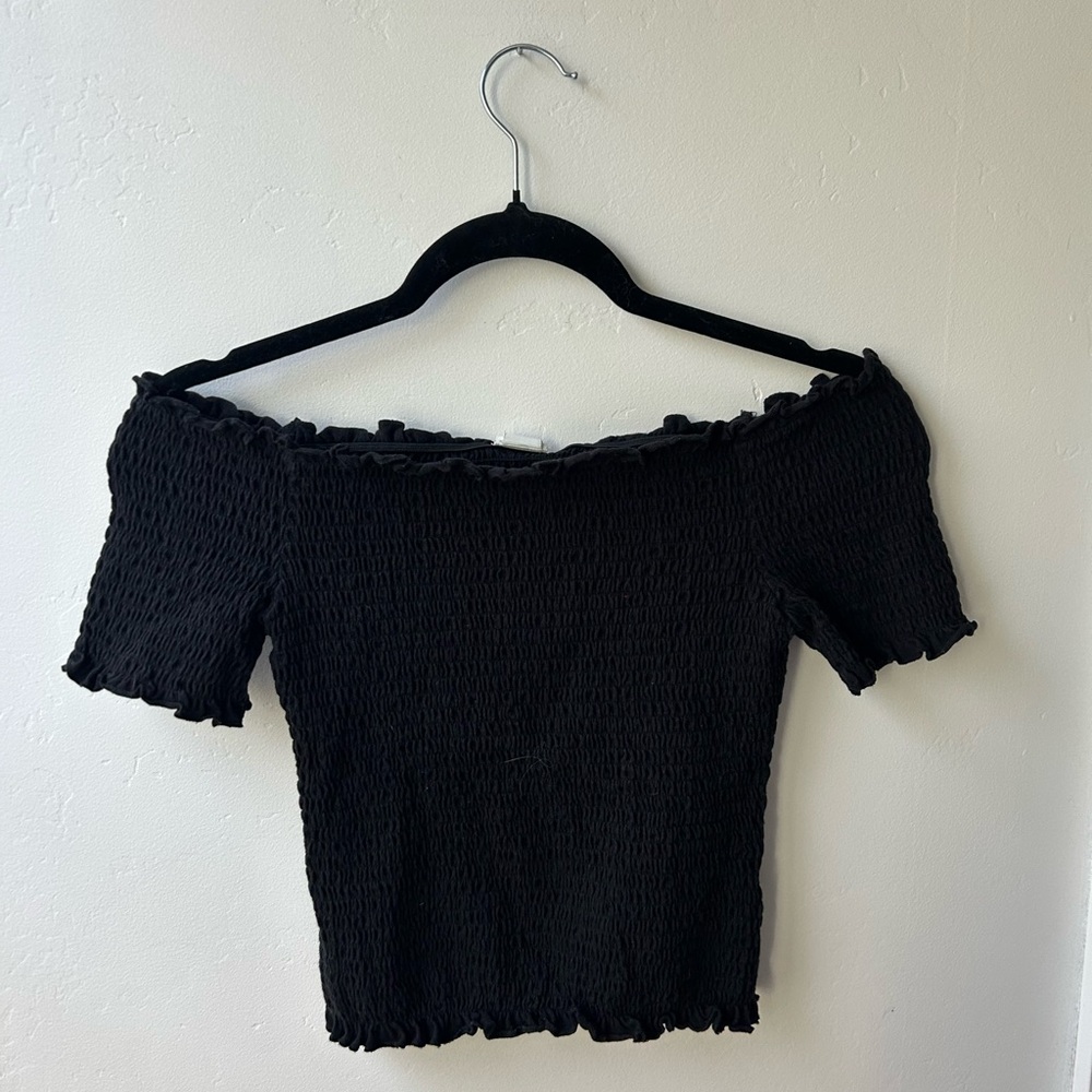 Black Off-Shoulder Smocked Top